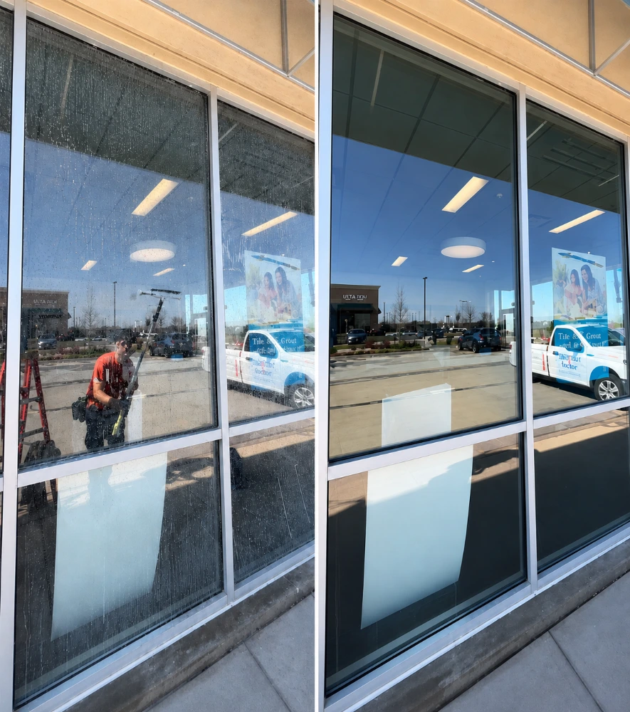 Commercial storefront window cleaning project