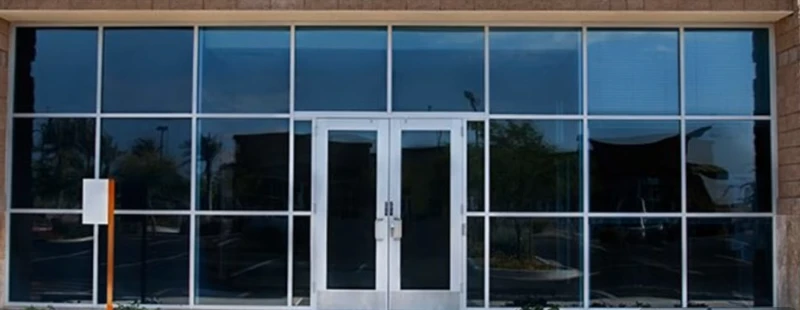 Large commercial office storefront glass
