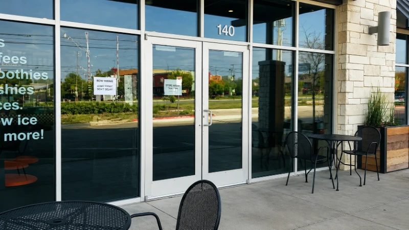 Brick restaurant storefront with large street-facing glass