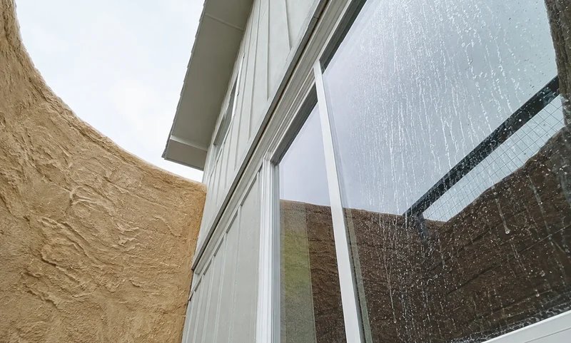 Water spots and mineral residue on exterior house windows