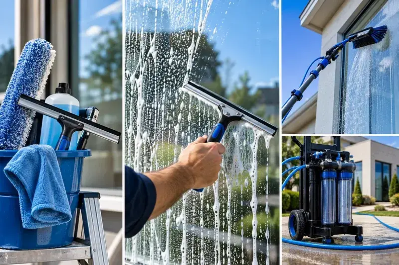 Professional window cleaning tools, water and methods